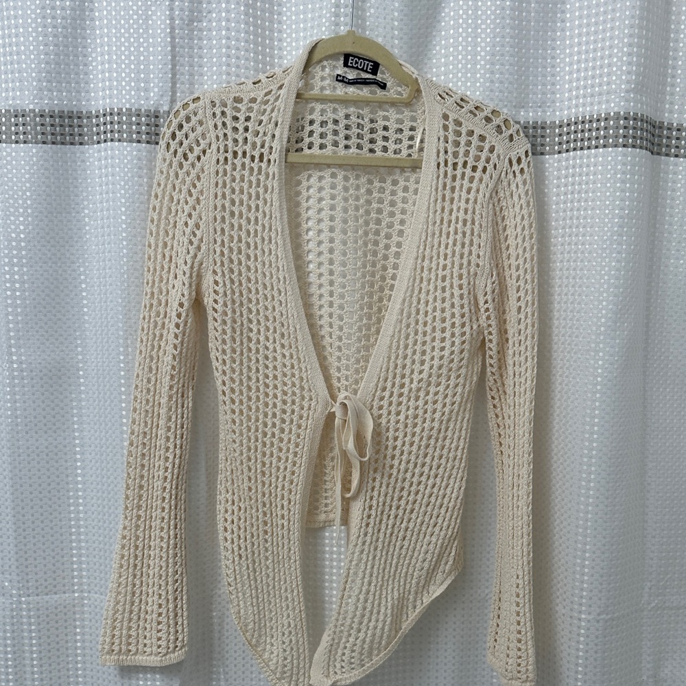 Ecote Ivory Open-Knit Tie-Front Sweater